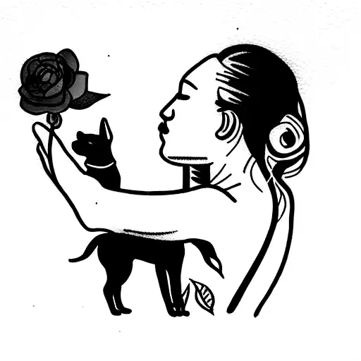 Polaroid Picture With Girl And Dog With Roses