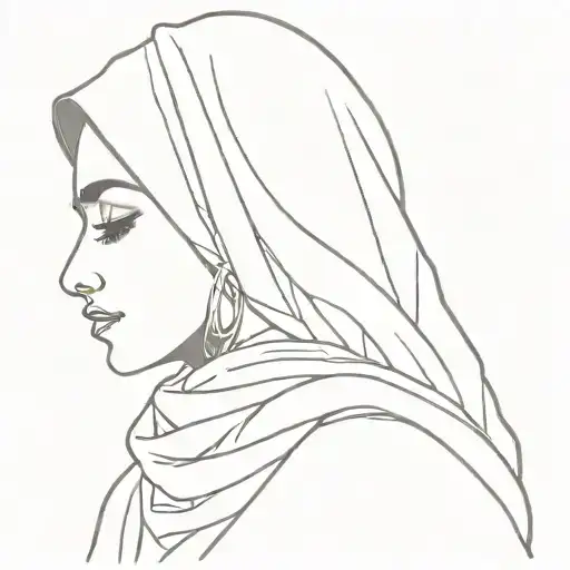 Simple Line Work Of A Muslim Women Wearing A Hijab