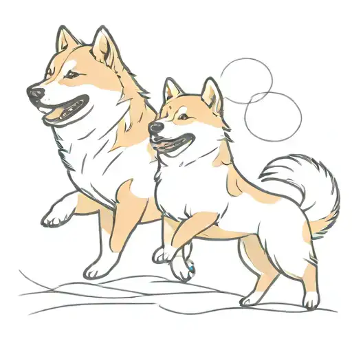 Shiba Inu And German Spitz Leaping Across