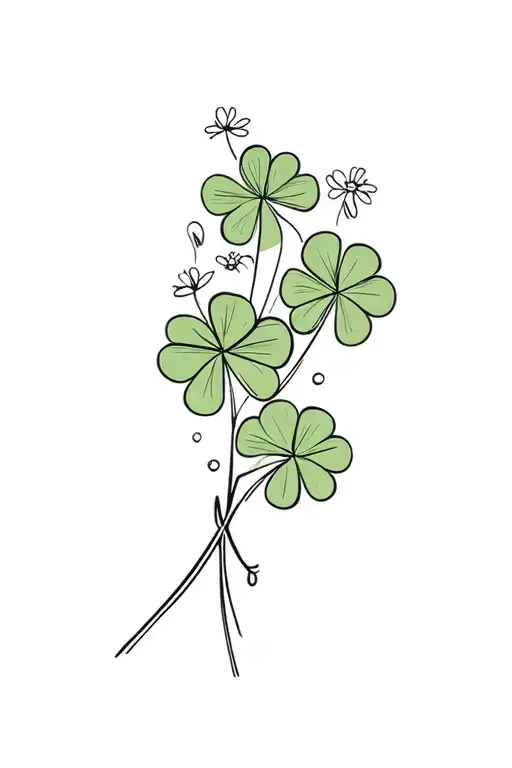 Bouquet Of Four Leaf Clover And Little Flowers