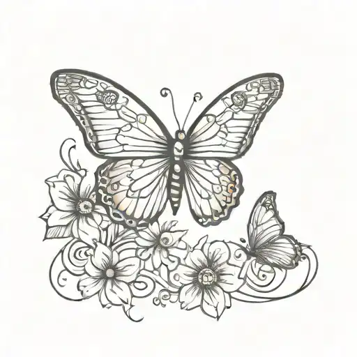 Halved Butterfly With Vintage Designs In Wings And Half Wing Being A Flower