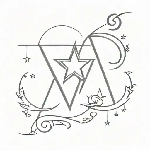 Star Letter W In Heart And Wind
