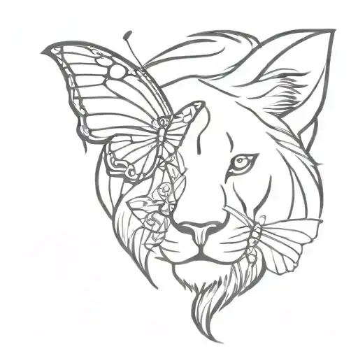 Half Lion Head And Half Butterfly