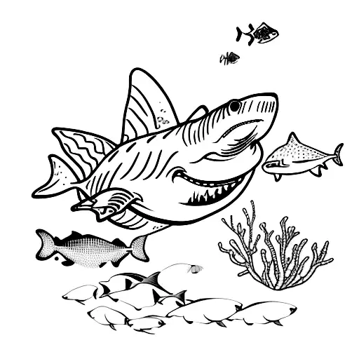 Shark And Other Marine Life In A Coral Reef