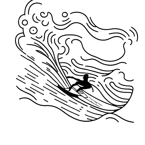 A Minimalist Silhouette Of A Surfer Playing A Guitar On A Wave