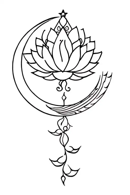 Hindu And Moon And Lotus With Fine Features
