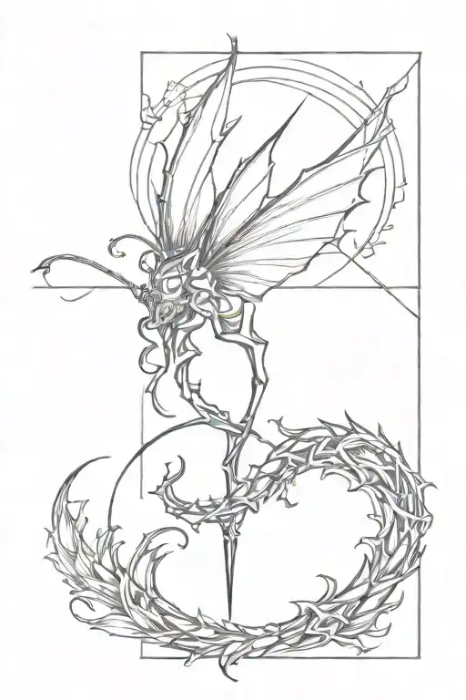 Gothic Butter Fly And Dragon Spine Tattoo Design