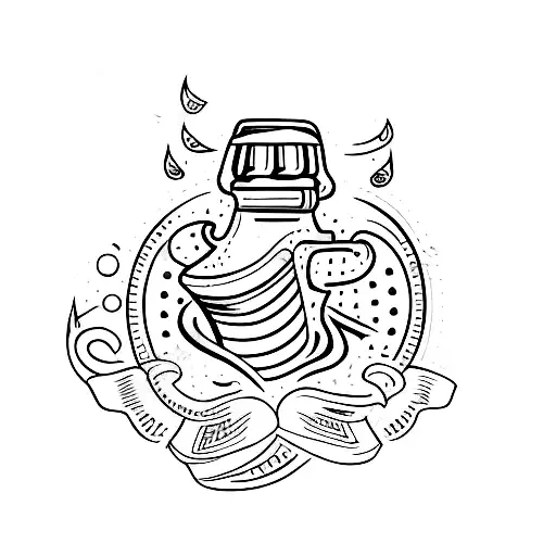 A Minimalist Tattoo Of A Beer Bottle With The Word 'Joy' Incorporated Into The Design