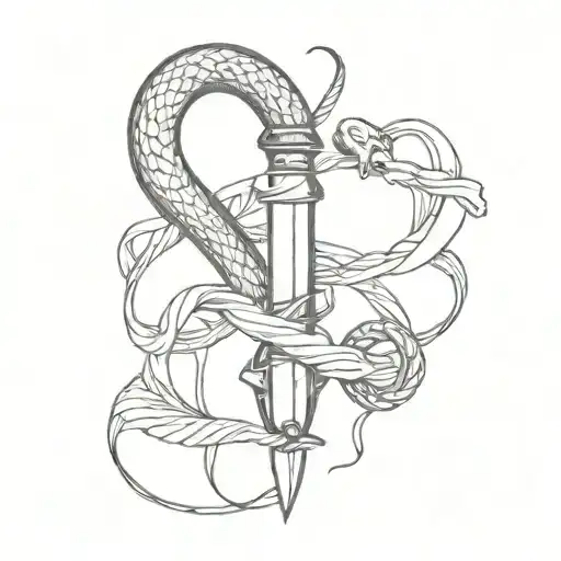 Fine Line Tattoo Dagger Snake Wrapping