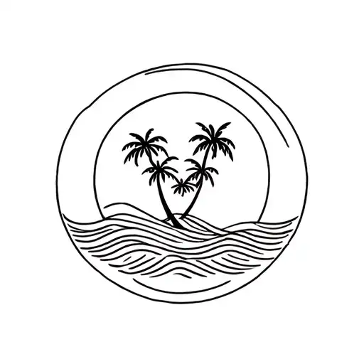 Palm Trees With A Circle Filled With Wave Behind It