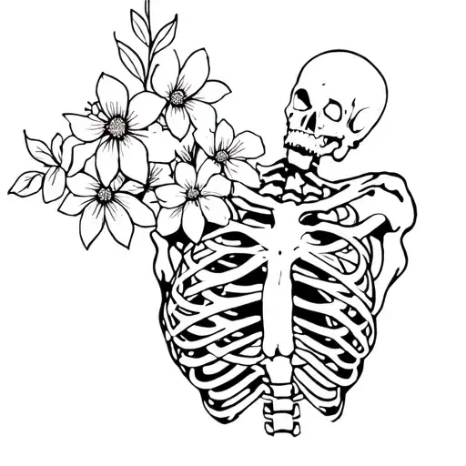 Flowers Coming Out Of Skeleton Chest