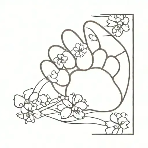 Dog Paw Print Made From Sakura Flower Lines