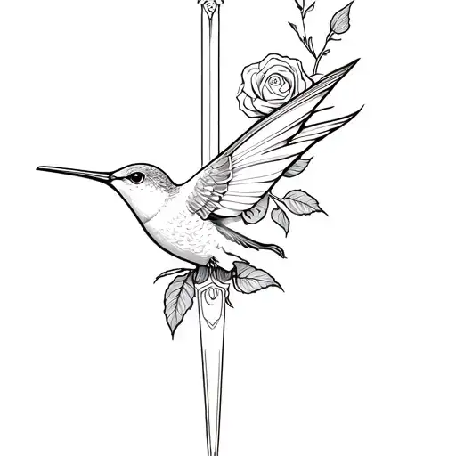 Hummingbird With Rose And Sword
