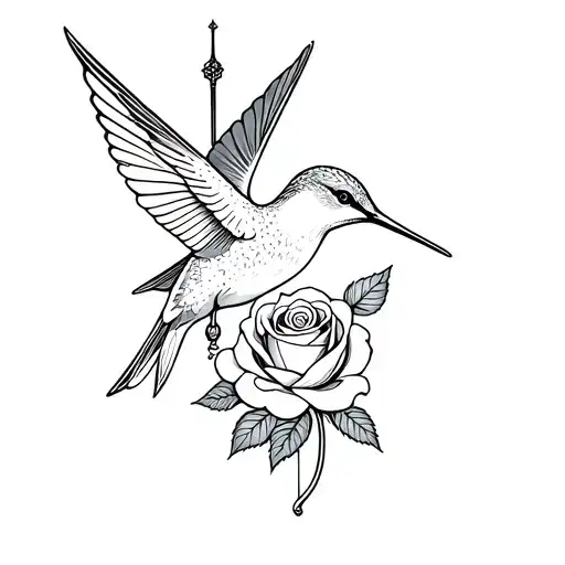 Hummingbird With Rose And Sword