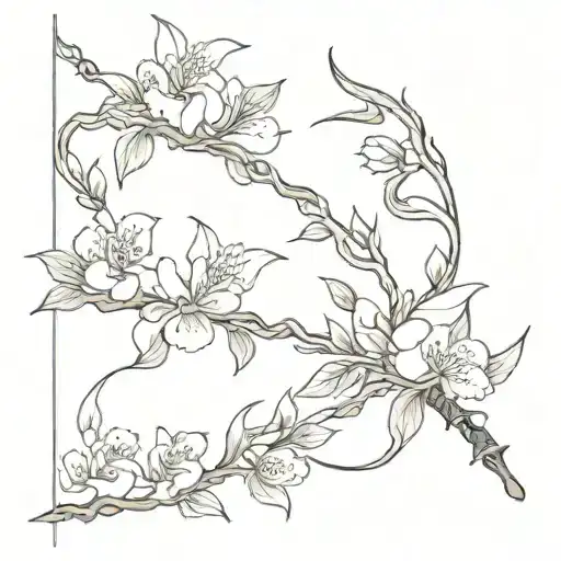 Peach Blossom Vine Around A Sword