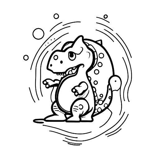 Small Cute Fineline Cartoon Dinosaur Dressed