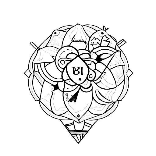 A Minimalistic Tattoo Of A Libra Symbol Intertwined With Daffodils And A Book