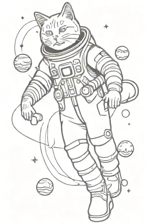 Cat In Space Suit Surrounded By Planets