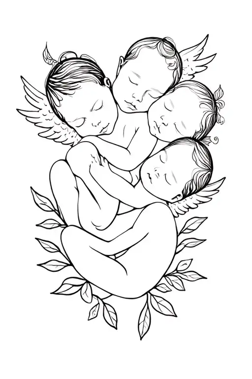 3 Baby Angels In Leafs Sleeping