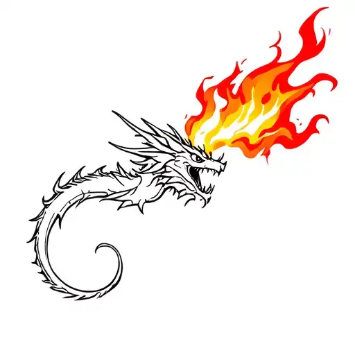 Stencil Of A Flying Dragon Breathing Fire