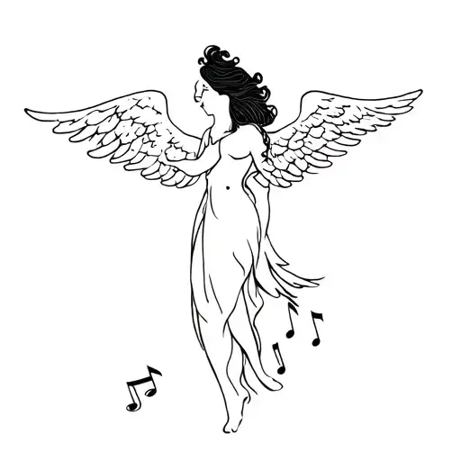 African American Angel Holding On To Musical Notes