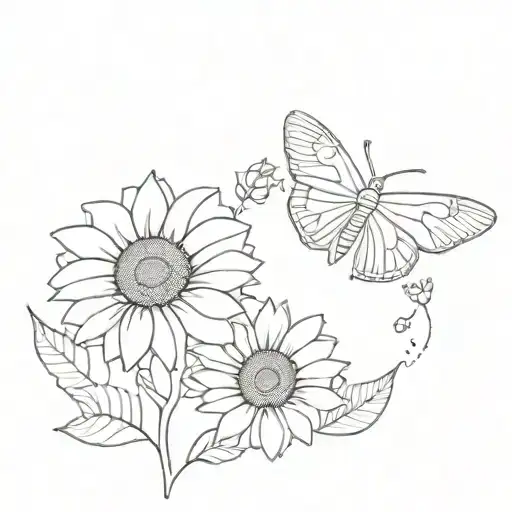 Big Side Profile Of Moth Symmetric With Sunflowers Growing Upwards Facing The Sun