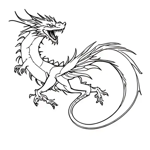Stencil Of Western Dragon Flying