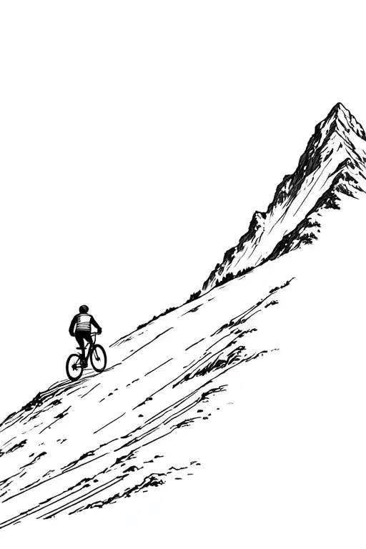 Cyclist Riding Up A Mountain Seen From Behind