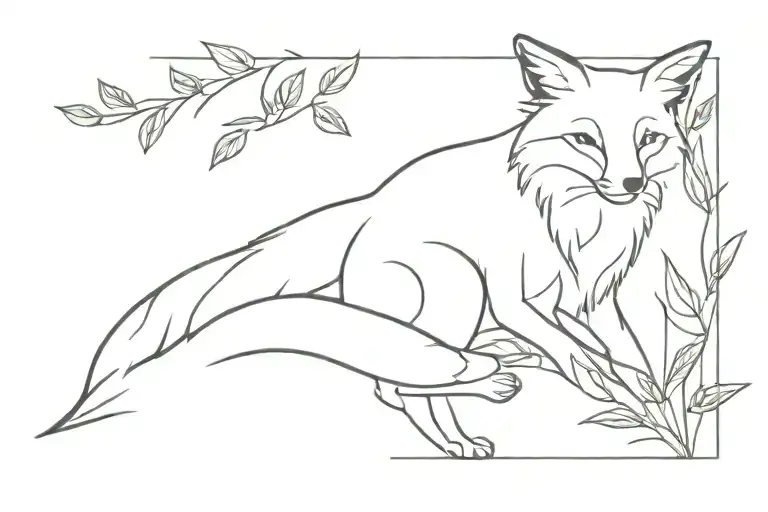 Fox Sitting Among Herb Leaves