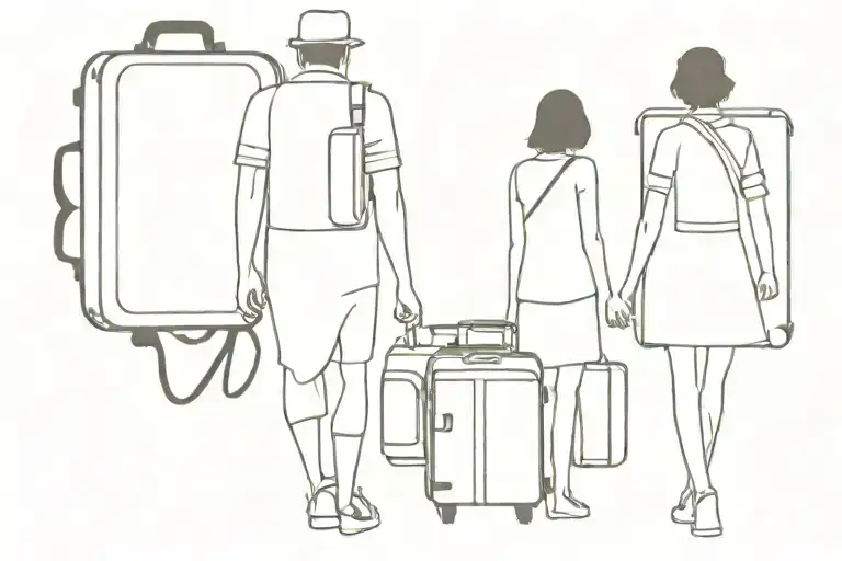Brother Sister With Suitcases Silhouette