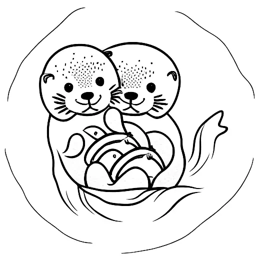 2 Sea Otters Hugging Baby Otter