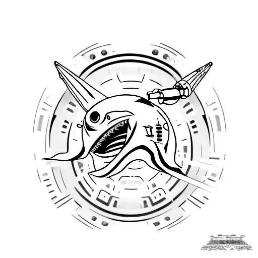 A Minimalist Tattoo Of A Lightsaber Piercing Through A Heart-shaped Shark