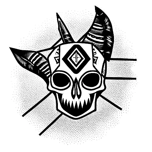 Sleeve With Native American Skull At Shoulder Kente Patterns And Hacker Castle Down The Biceps