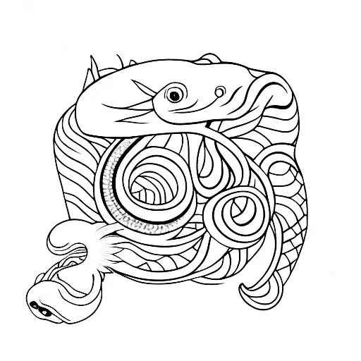 Koi Fish With Flower Or Snake