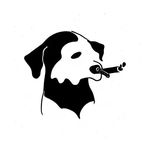 The Black Silhouette Of The Head Of A Dog Smoking From A Smocking Pipe In Its Mouth
