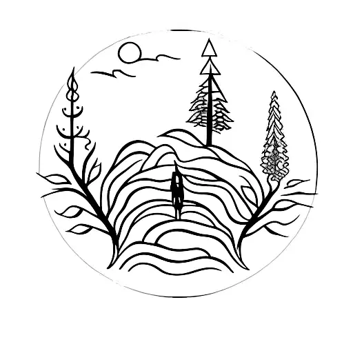 A Minimalist Tattoo Of A Forest Landscape With The Silhouette Of Gandalf And His Staff