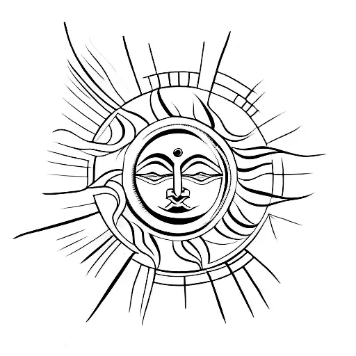 A Minimalist Tattoo Of A Tribal Sun With Olive Oil Branches