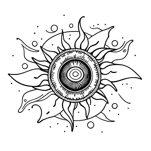 A Minimalist Tattoo Of A Sun With Olive Oil Branches