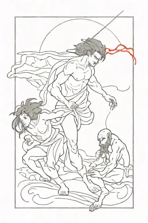 Tattoo Dark Sketches With Japanese Mythology Scene With Blood And Fight