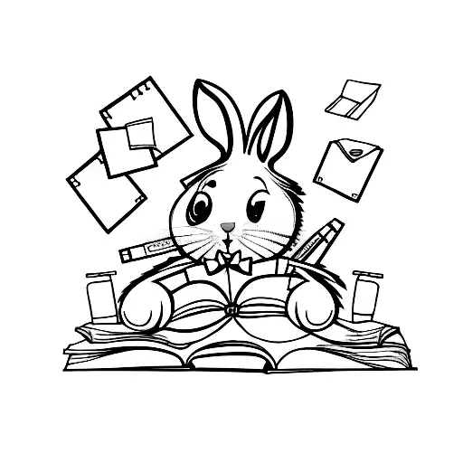 Teacher Rabbit Giving A Lecture On A Beach With A Blackboard