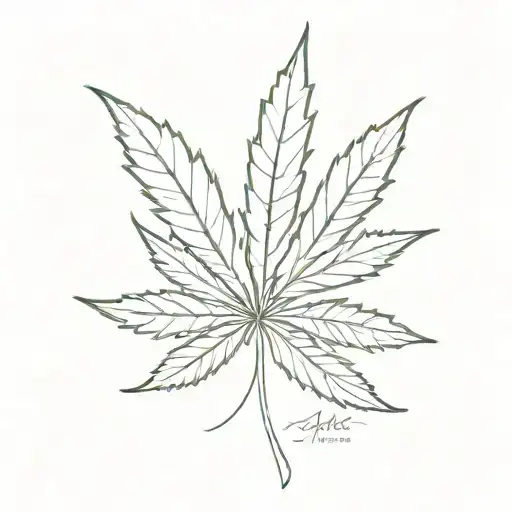 A Minimalist Tattoo Of A Cannabis Leaf With The Word 'Yeah Man' Incorporated Into The Design
