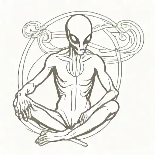 Alien Meditating Figure Surrounded