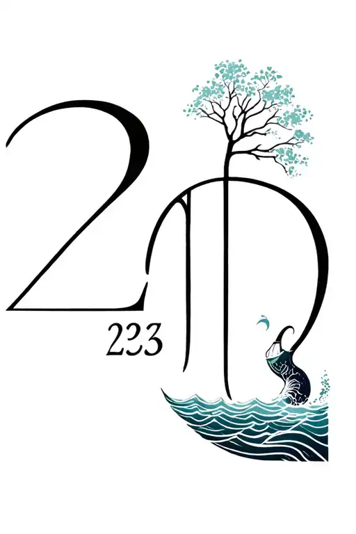 Number 23 And Letter N And Sea And Pipe And Tree