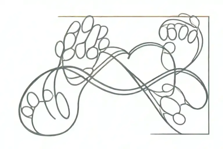 Fine Line Infinity Wih A Dog Paw And A Heart Shape