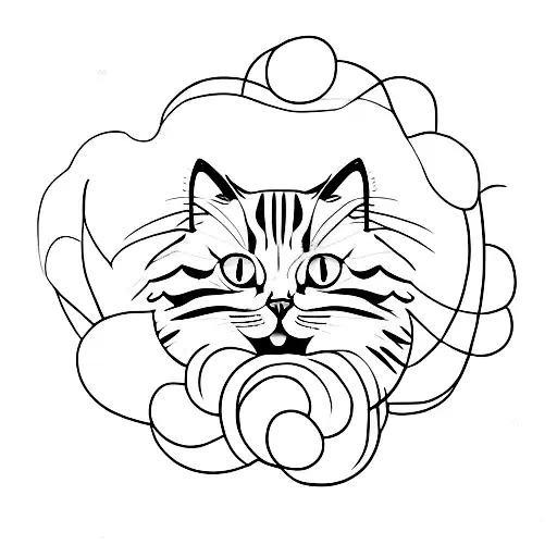 A Minimalist Tattoo Of A Cat Curled Up In A Ball