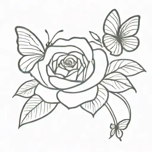 Rose And Water Lilly With 2 Butterflies