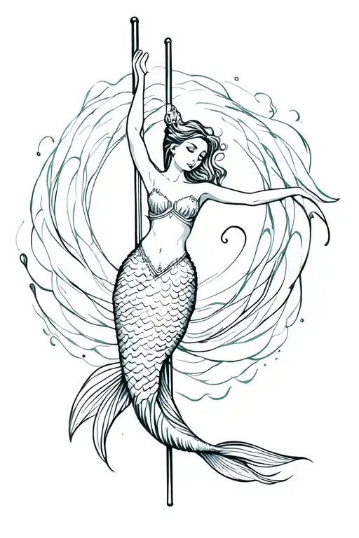 Mermaid Pole Dancer Surrounded By Swirling
