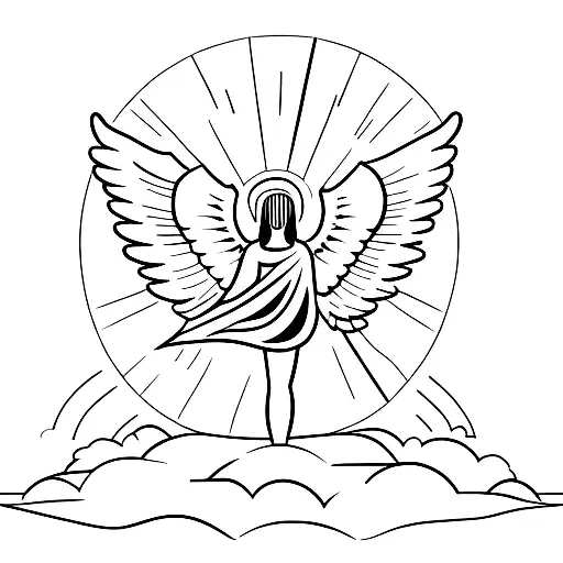 A Minimalist Tattoo Of The Angel Of The North Standing Tall Against A Sunset Sky