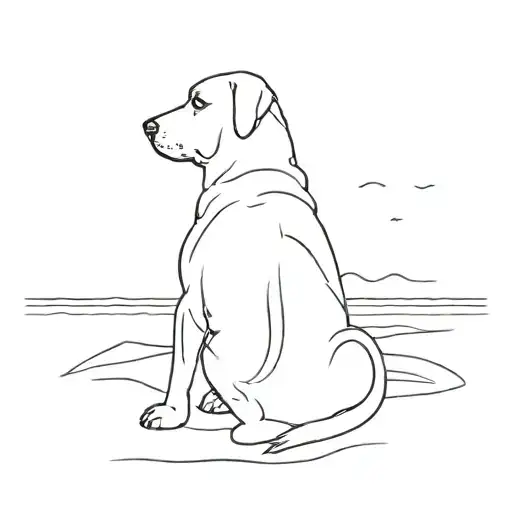 Back Of A Dog Outline At Beach Scene