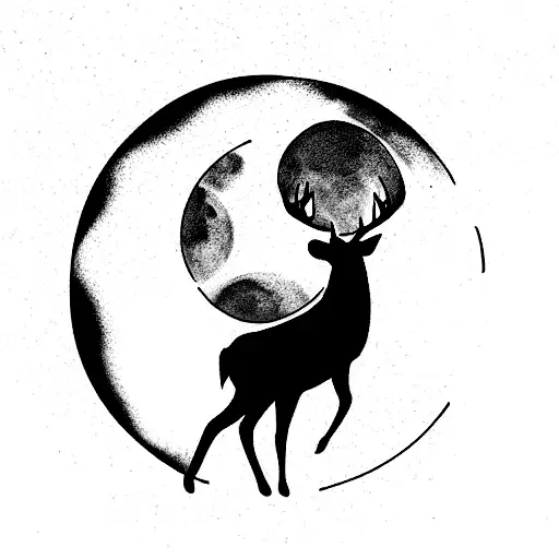 Red Moon And Deer Shadow In City